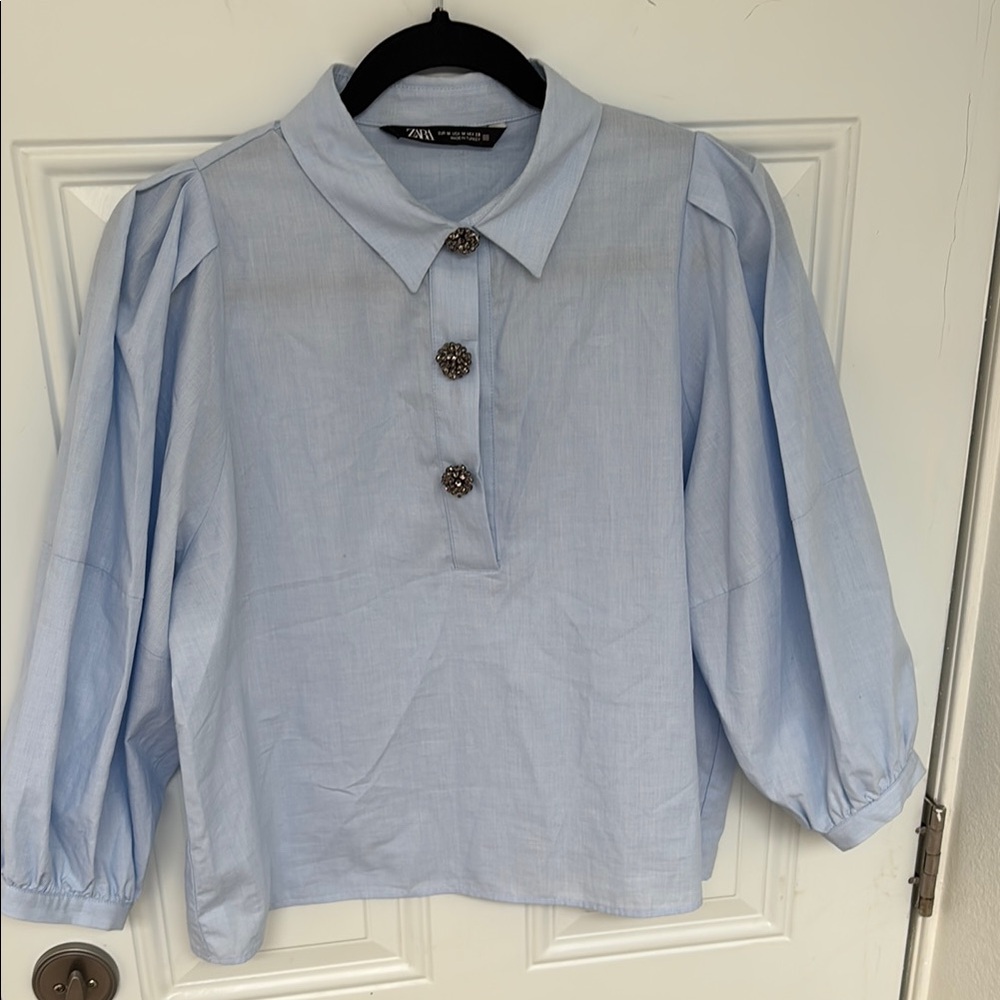 Zara Light Blue Blouse with Statement Buttons